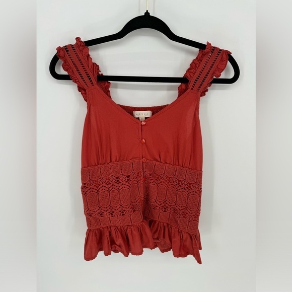 Adiva Crochet Stretch Ruffled Tank Top Burnt Orange Size XS - Picture 1 of 12